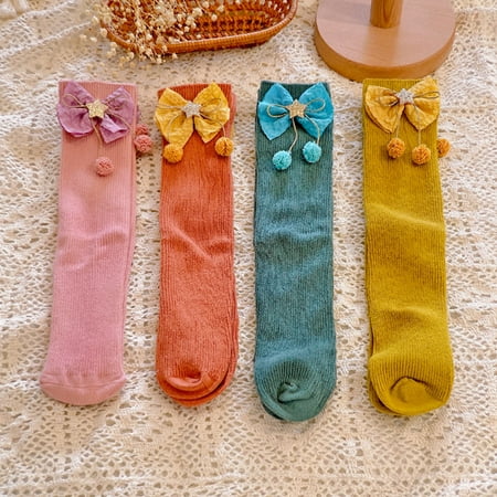 

XWQ 1 Pair Girl Socks Bow-knot Design Hand Washable Fashion Toddler Cotton Knee Socks for Autumn