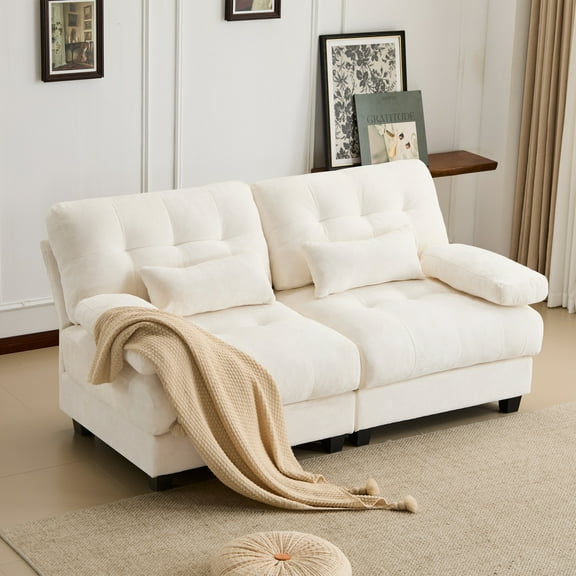 67" Loveseat Sofa with 4 Position Adjustable Backrest, Comfy Chenille Fabric Cloud Couch with 16.9" Deep Seat and 4 Soft Pillows, Mid Century Modern Couch for Apartment Dorm Living Room, Beige