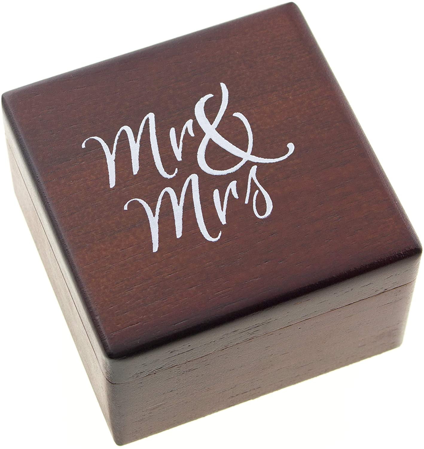 Ella Celebration Wedding Ring Bearer Box, Mr & Mrs Wooden Ring Box
