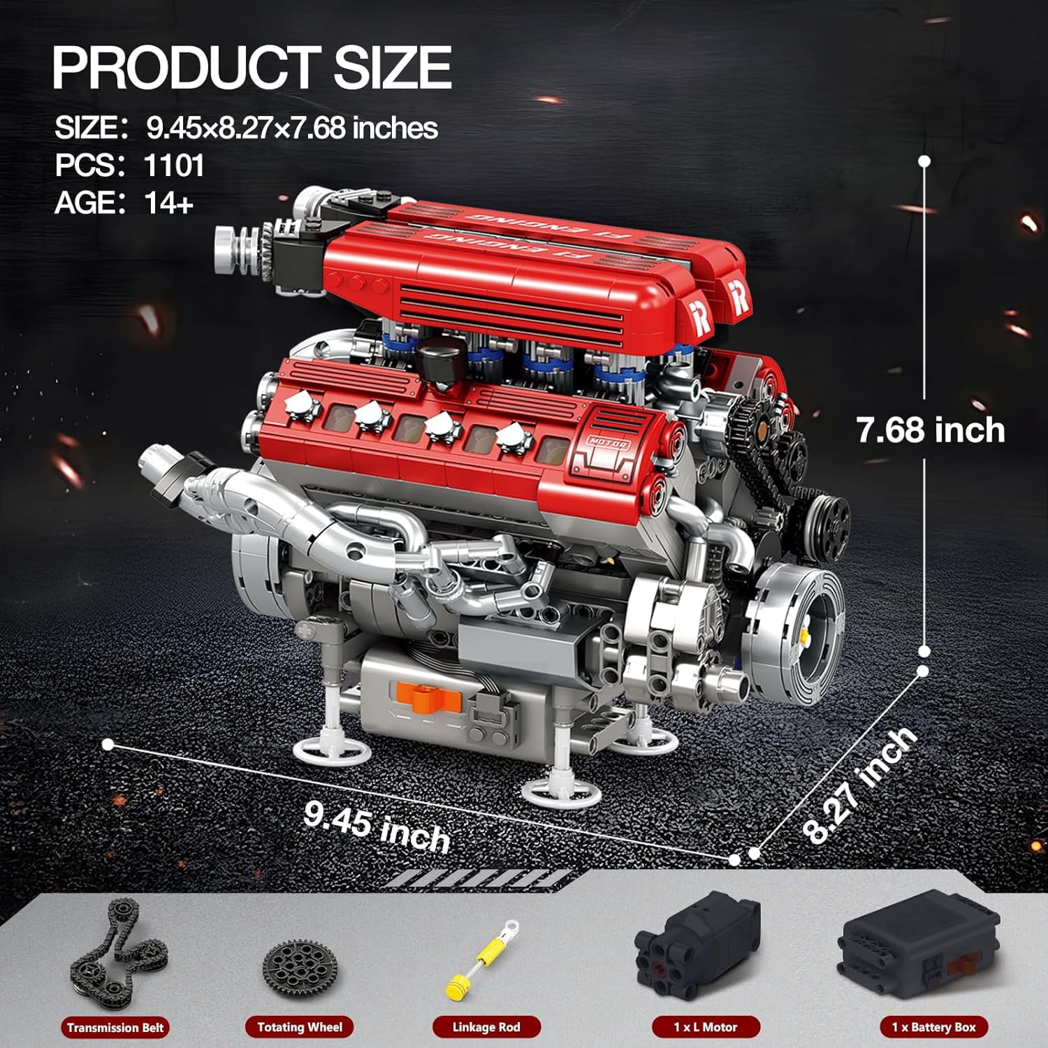 V8 Engine Building Set for Adults, 1101 PCS Mechanical Building Blocks with Realistic Engine Motor, Car Engine Engineering DIY Model Kit, STEM Educational Gift for Car Lovers & Collectors