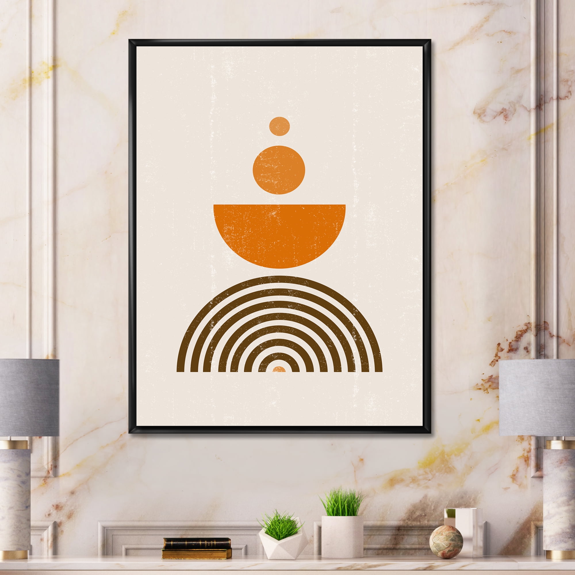 Designart 'Abstract Rainbow Moon and Sun In Earth Tones V' Modern Framed Canvas Wall Art Print