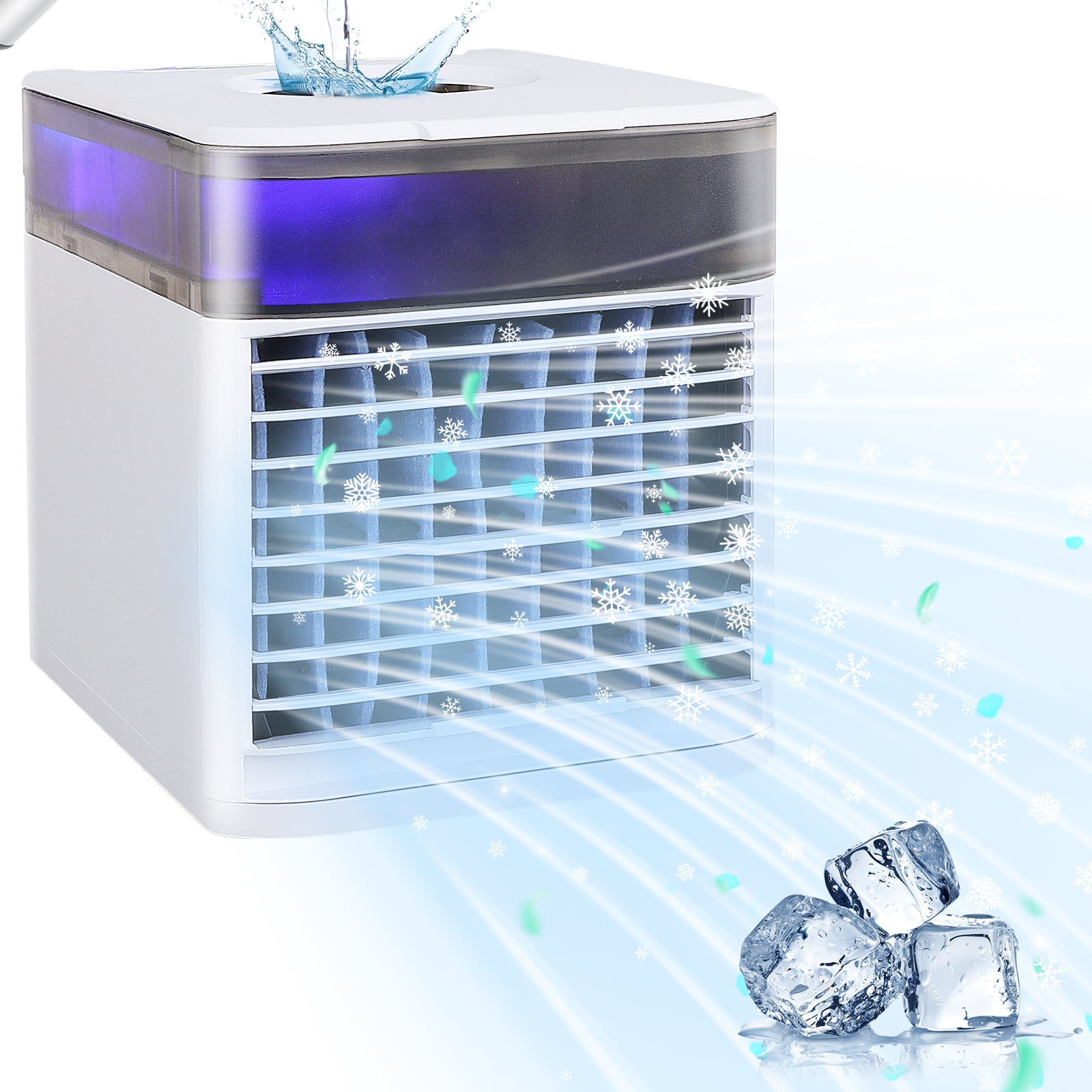 Blibly Portable Air Conditioners 3 Wind Speed 7 Led Light Evaporative Air Cooler 500ml Mini Air Conditioner Fan for Bedroom Room Office