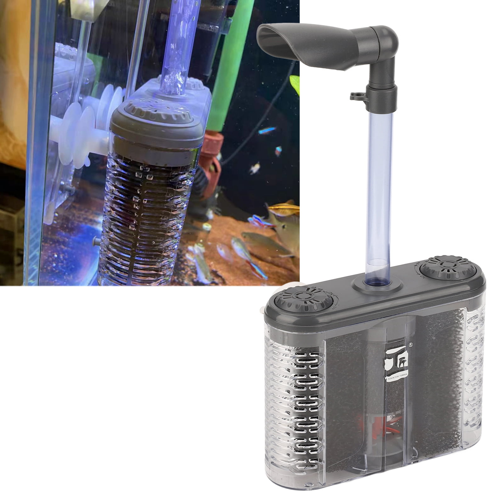 M Buder Double Sponge Aquarium Filter, Quiet Submersible Fish Tank Filter for Oxygenating & Bacteria Cultivation, 9.84 inches / 25 cm