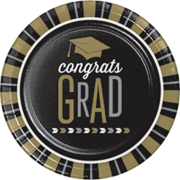 Glitzy Graduation - 9 Dinner Plates - Black Yellow