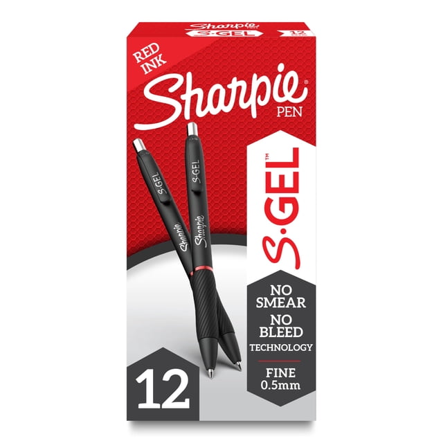 Sharpie S-Gel, Gel Pens, Fine Point (0.5mm), Red Ink Gel Pen, 12 Count
