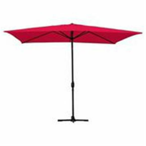 6,5 x 10 Pi. Aluminium Patio Marché Parapluie Inclinaison avec Manivelle - Tissu Rouge et Poteau Noir