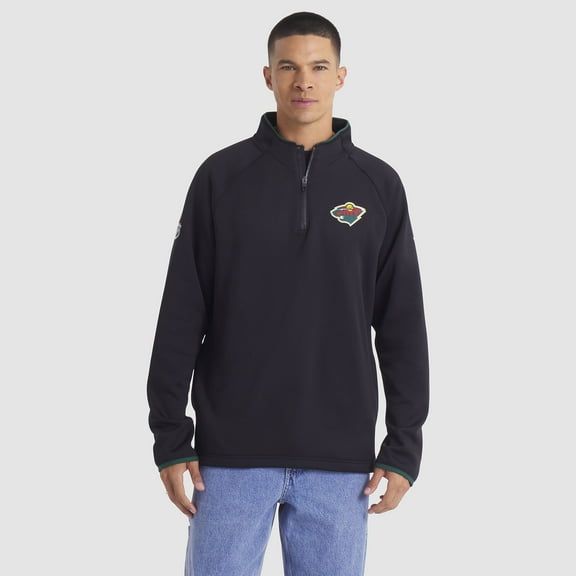 Men's Fanatics Black Minnesota Wild Authentic Pro Rink Raglan Quarter-Zip Pullover