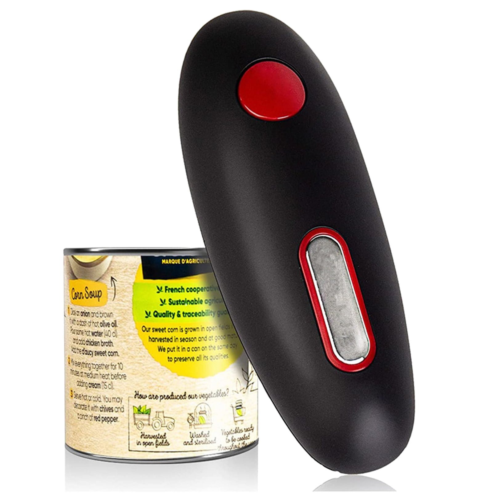 Food-Safe and Battery Operated Handheld Can Opener Kitchen Mama Electric Can Opener: Open Your Cans with A Simple Push of Button Red No Sharp Edge