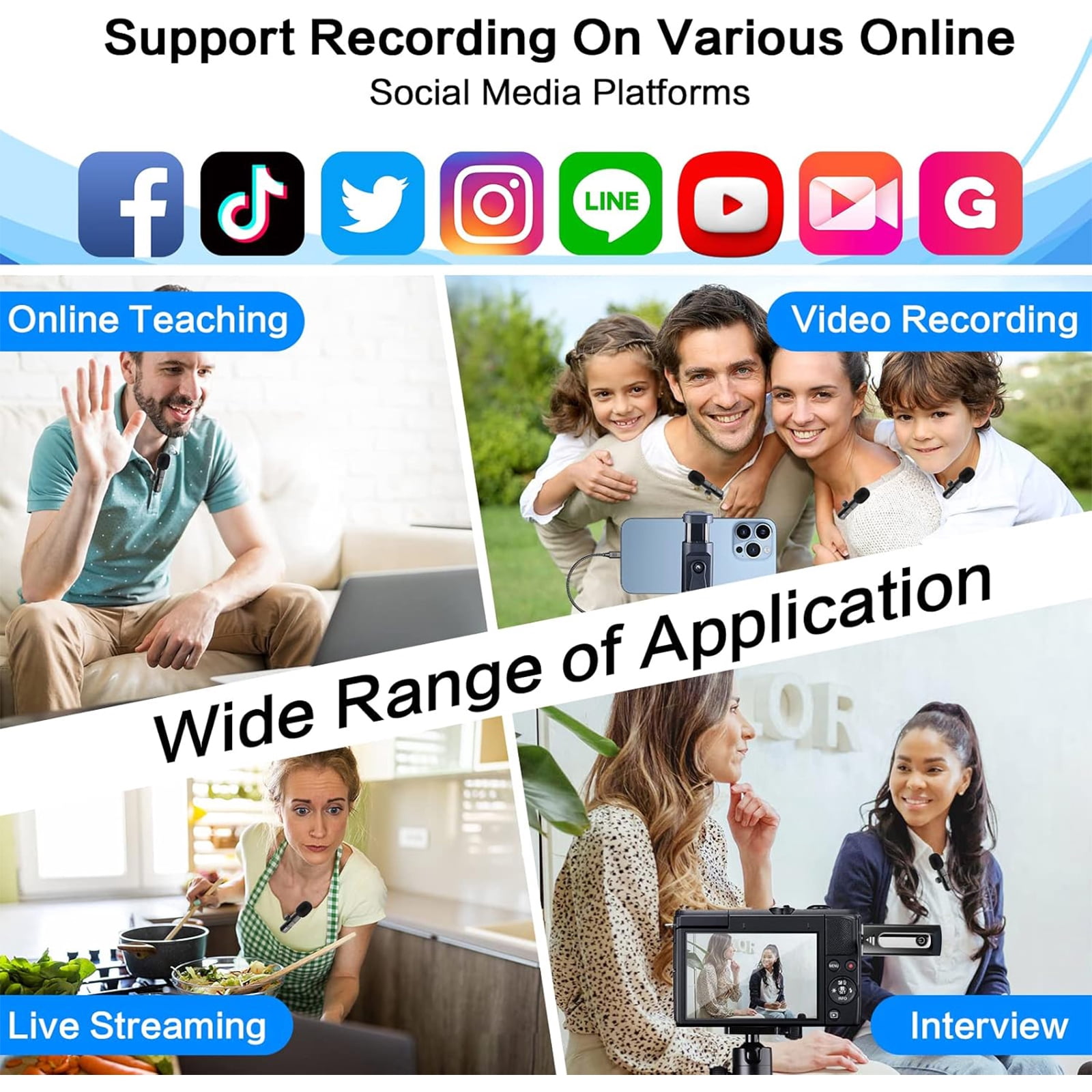 NAVOR Wireless Lavalier Microphone Dual Clip-On for Compatible iPhone Android Camera, Plug & Play Lapel Mic with Noise Reduction, Auto Sync for Interview Vlog Video