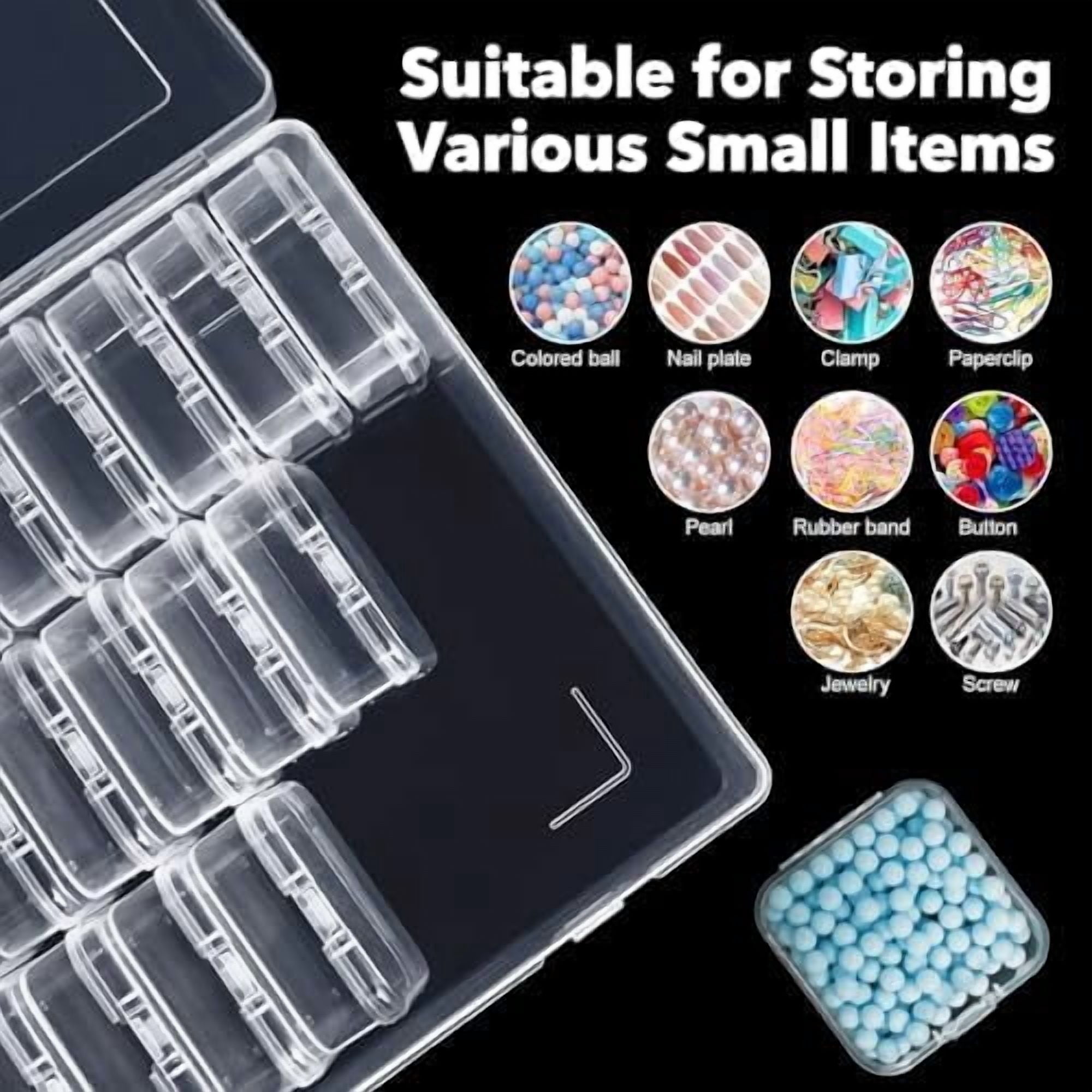Bead Organizer Box, 93Pcs Small Bead Storage Containers Plastic Cases with Hinged Lid, Rectangle Clear Diamond Painting Storage Containers for Jewelry, DIY Crafts, Bracelet, Seeds, Nail
