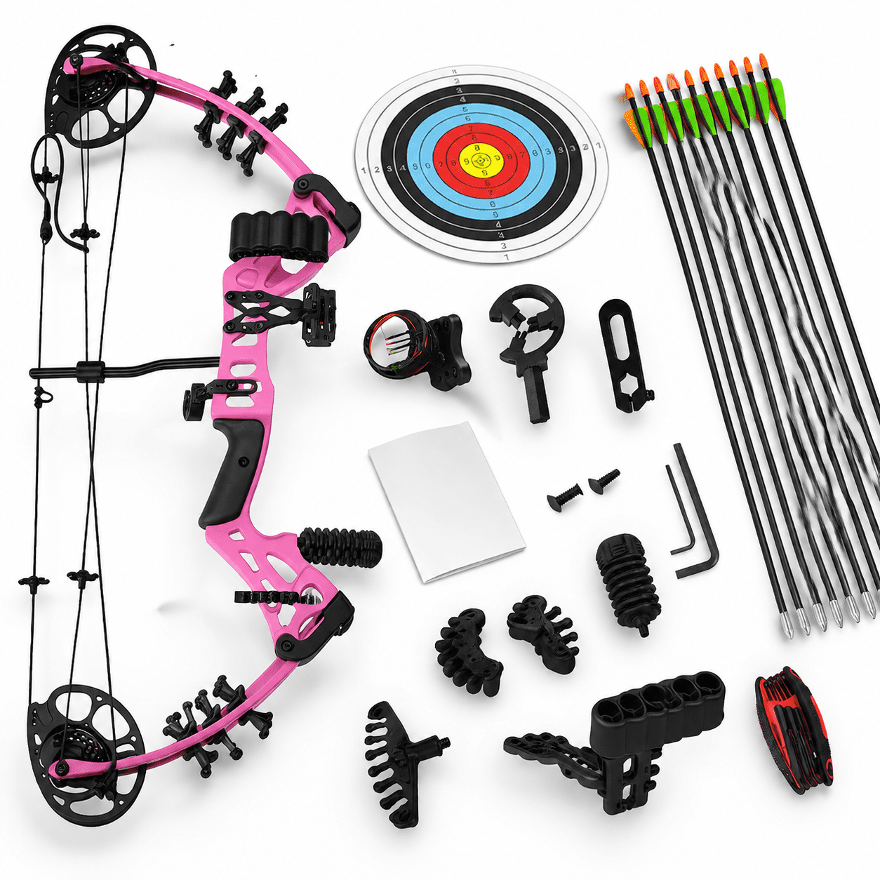 Pink 15-45 Lbs Adjustable Right Hand Compound Bow Set for Teens and Beginners