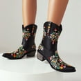 thumbnail image 3 of Cowboy Boots for Women Elegant Floral Embroidery Dressy Cowgirl Boots Chunky Heel Pull on Tall Booties, 3 of 6