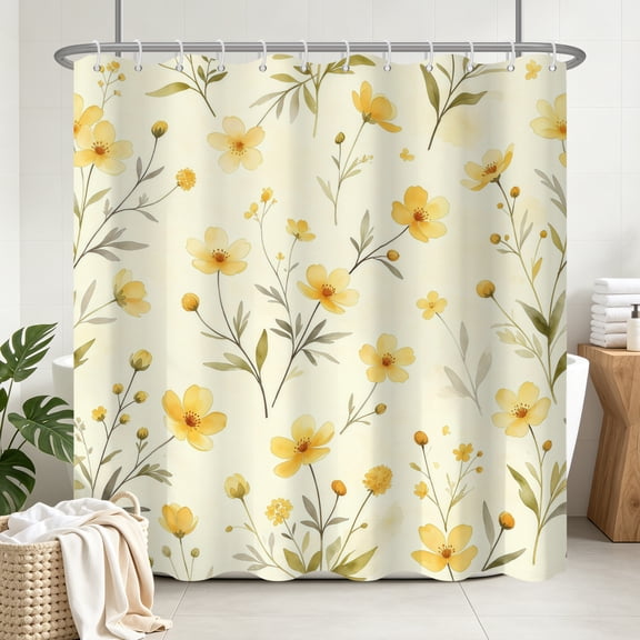 Tchckioa Boho Yellow Waterproof Shower Curtain,72x72 Inch Hooks Bath Curtain for Bathroom Decor