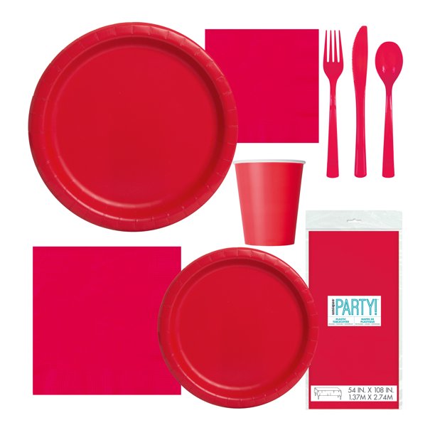 Red Tableware Kit Red Party Supplies Plates, Napkins, Table Cover