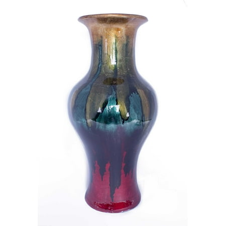 

18 Foiled & Lacquered Ceramic Vase - Gold Green And Red