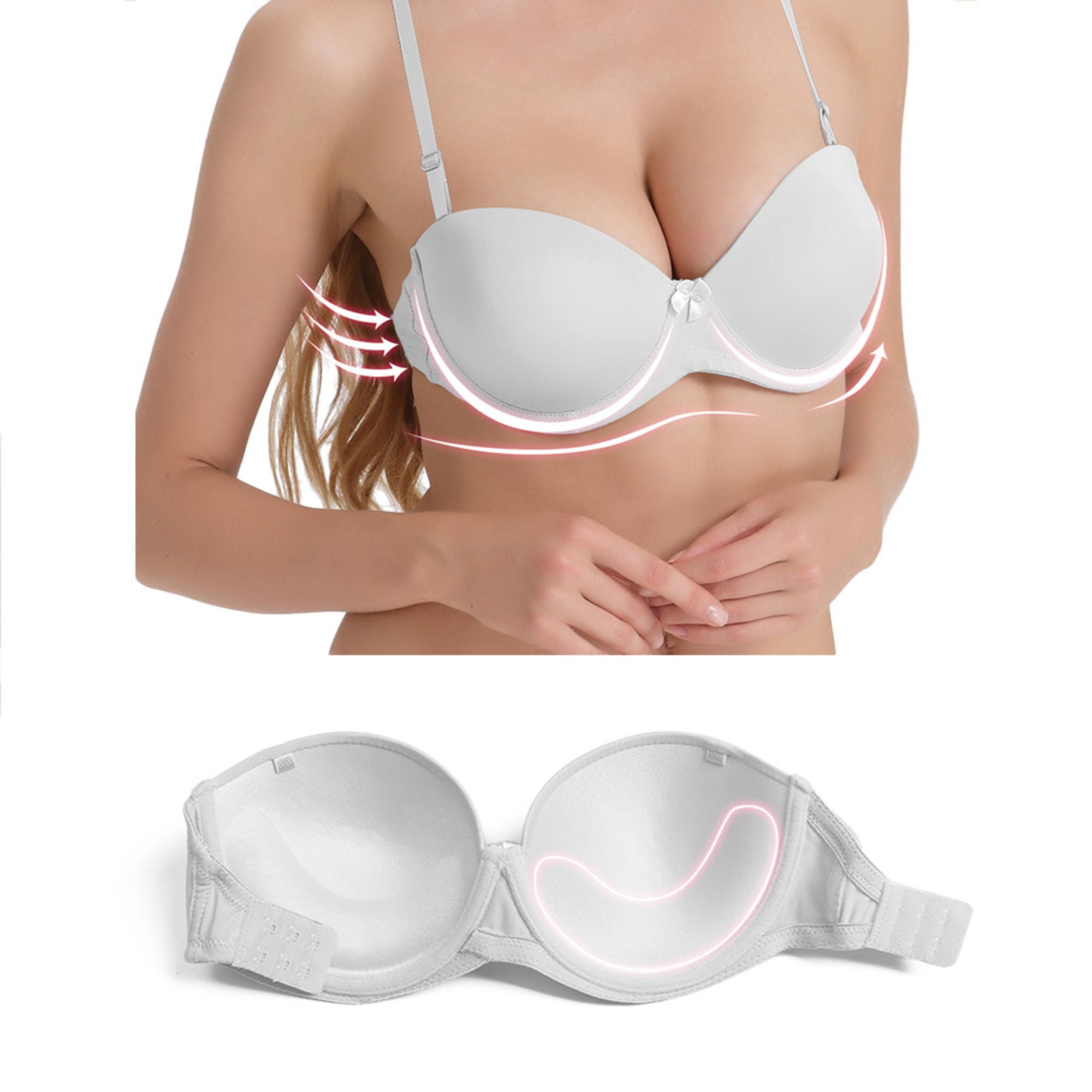 YANDW Strapless Bra for Women Clear Back Convertible Padded Multiway Bras with Underwire, White 34C