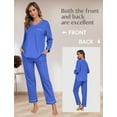 thumbnail image 3 of MAYFISH Women's 100% Cotton Pajama Set with V-Neck, Long Sleeves & Long Pants, 2-Piece Sleepwear with Pocket(Blue, Small), 3 of 5