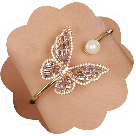 Crystal Butterfly Pearl Bracelet Butterfly Bangle for Women