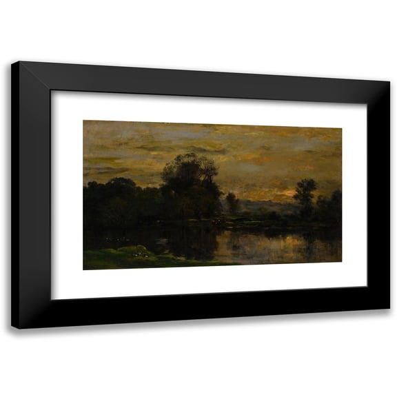 Charles François Daubigny 14x10 Black Modern Framed Museum Art Print Titled - Landscape with Ducks (1872)
