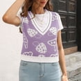 thumbnail image 4 of TANGNADE Sweater Vest for Women Cartoon Short Uniform Knit Womens Mushroom Plaid V Neck Sleeveless Preppy Style Vintage Tank Tops Purple M, 4 of 6