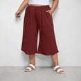 thumbnail image 3 of Running Capris for Women New Women's Plus Size Capris Summer Casual Cropped Pants High Waisted Wide Leg Trousers with Pockets Wine 4XL, 3 of 7