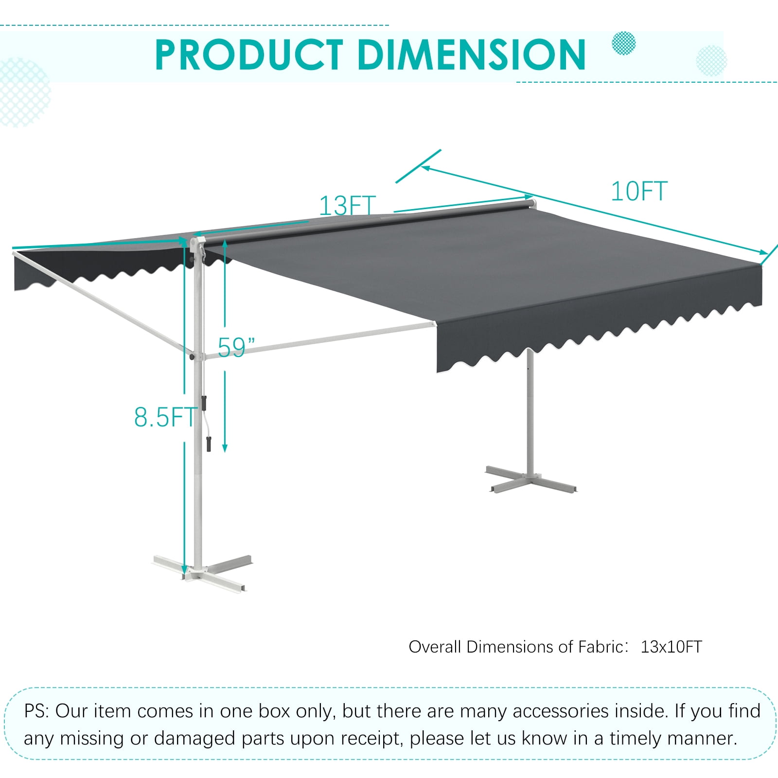 AECOJOY, Free Standing Retractable Awning, 13x10 ft, Dark Grey