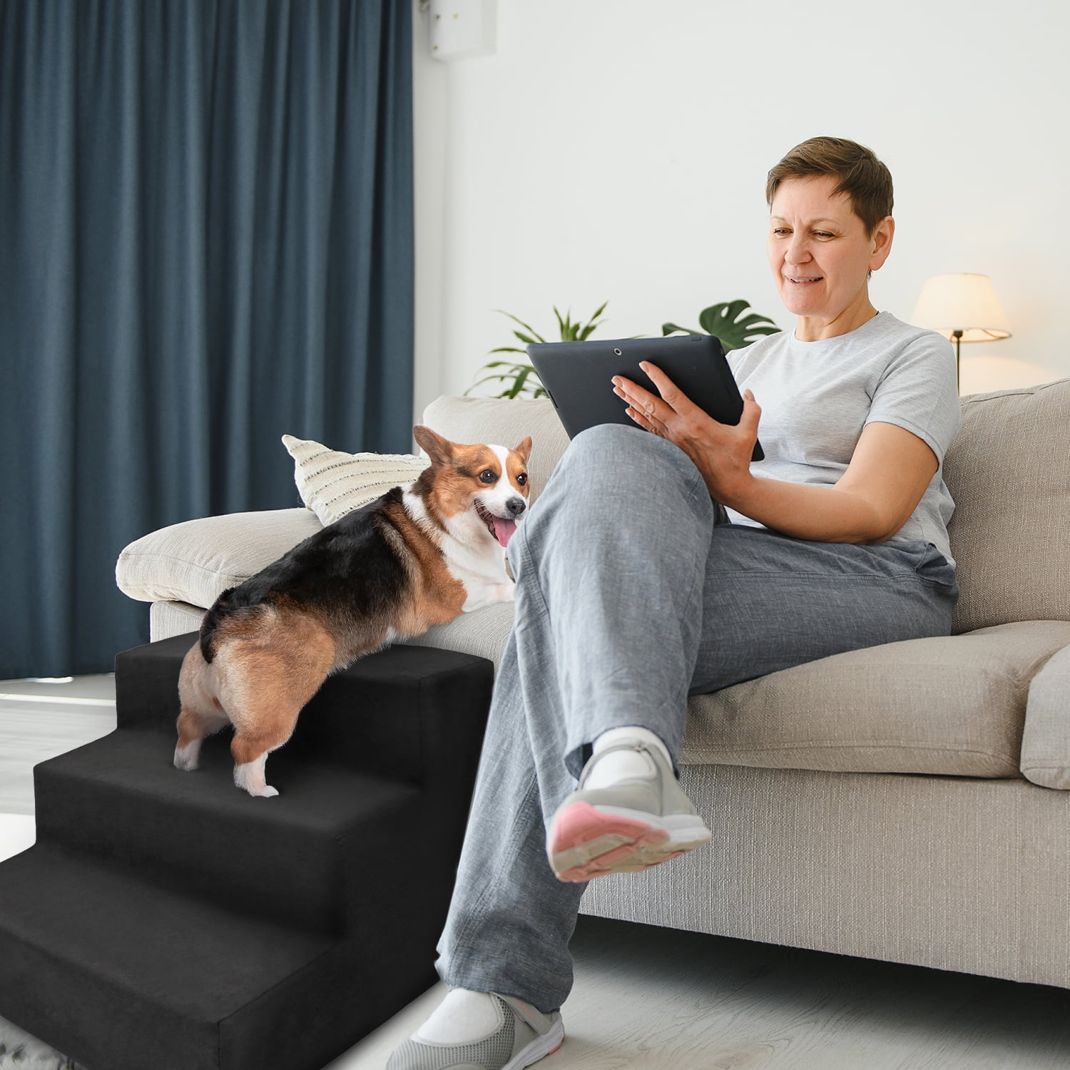 Precious Tails Deluxe High-Density Foam 3-Step Pet Stairs for Dogs and Cats - Durable, Lightweight, and Portable Staircase for Easy Mobility Assistance