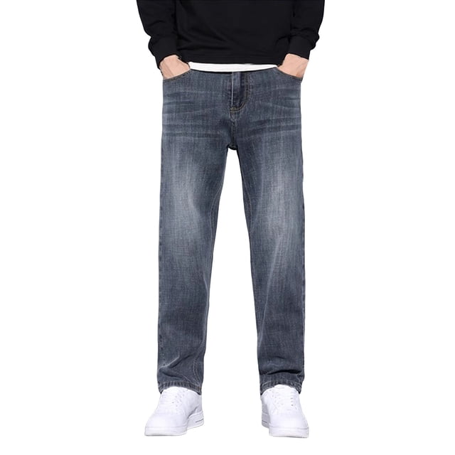 HBFAGFB Jeans for Men Spring and Autumn Loose Straight Trouser Denim Pants with Pockets GY1 Size 33