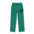 thumbnail image 4 of Cethrio Girls Sweatpants, Open Bottom Fleece-lined Elastic Waist Printed Straight-leg Pants Green Size 13-14 T, 4 of 6