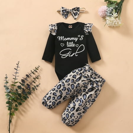 

Leutsin Newborn Infant Baby Girl Valentine Print Romper Bodysuit+Leopard Print Pants Set