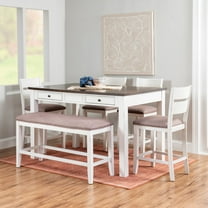Powell McRae 6 Piece Farmhouse Acacia Wood Dining Table Set, White/Gray
