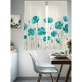 thumbnail image 4 of Teal Floral Sheer Curtains 2 Panels Set Watercolor Autumn Turquoise Wildflowers Plant Linen Texture Sheer Window Curtains Light Filtering Rod Pocket Voile Drapes for Bedroom Living Room 52"x63", 4 of 8