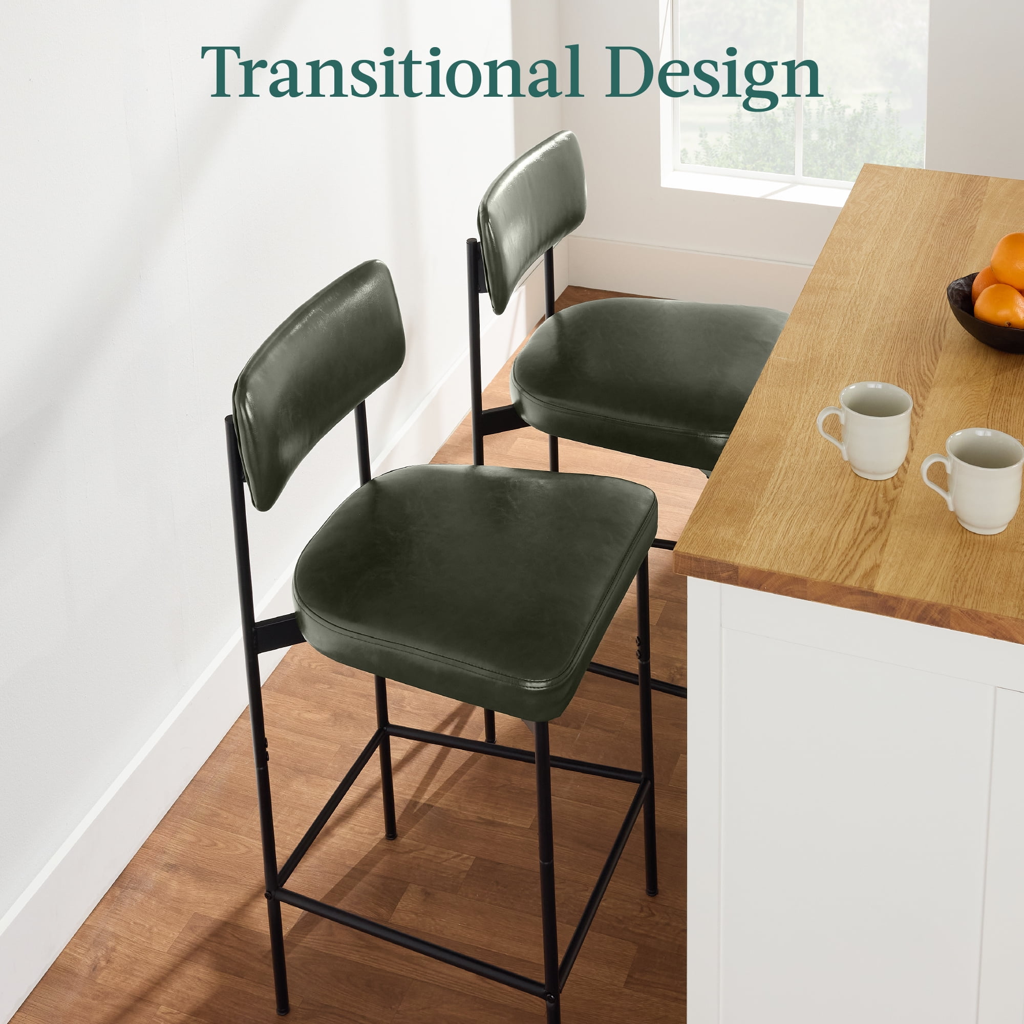 Best Choice Products Set of 2, Armless Counter Height Bar Stools, Modern PU Faux Leather Stools - Moss Green