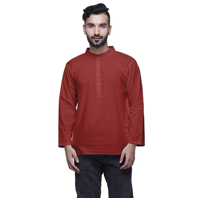 Atasi Kurta à Manches Longues pour Hommes, Uni, Col Mandarin, Chemise Ethnique