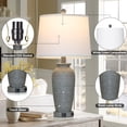 thumbnail image 6 of Cinkeda 24" Retro Resin Table Lamp Set of 2 with USB Type-C Ports AC Outlet 3 Way Dimmable Touch Control Grey Jar Bedside Nightstand Lamps for Living Room Bedroom, 6 of 7