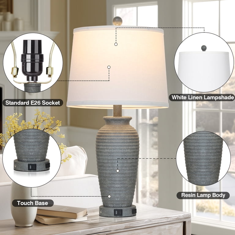 Cinkeda Table Lamps Set of 2, 24", Resin, USB & Outlet photo 7