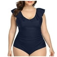 thumbnail image 1 of Huesdet Womens One Piece Swimsuit Sporty Slimming Modest Bathing Suits Cute Color Block Ribbed High Cut Swim Suits[Navy,3XL], 1 of 6