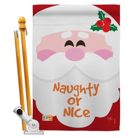 Breeze Decor BD-XM-HS-114153-IP-BO-D-US17-BD 28 x 40 in. Naughty or Nice Winter Christmas Impressions Decorative Vertical Double Sided House Flag Set & Pole Bracket Hardware