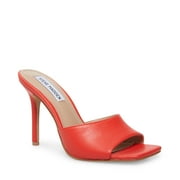 Steve Madden Signal Red Leather Square Open Toe Mule High Heeled Sandal