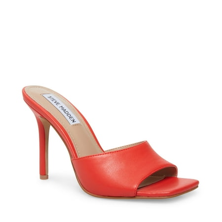 Steve Madden Signal Red Leather Square Open Toe Mule High Heeled Sandal (9.5, RED)