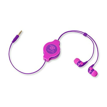 Neon Earbud Headphones - Emerge ETAUDNPKRL Retractable Earbuds, Neon Pink and Purple