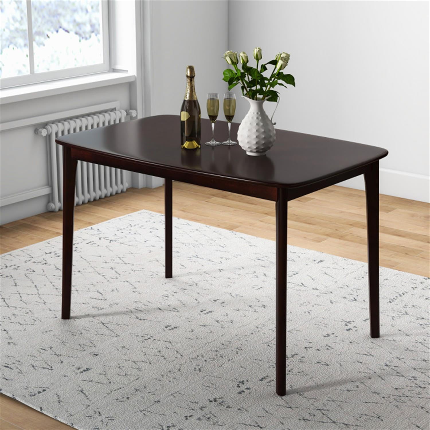 Demi Bonn 48" Solid Wood Dining Table with Rubber Wood Supporting Legs for Kitchen Dining Room, Modern Rectangular Dining Table Furniture, Brown