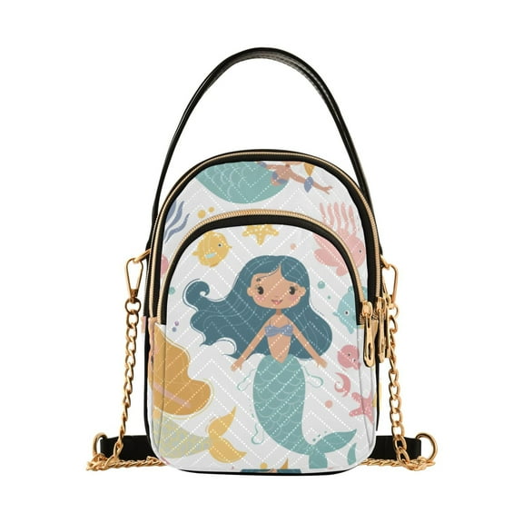 joogoo Women Cute Mermaids Sea View Chain Crossbody Bags Shoulder Handbag Phone Purse