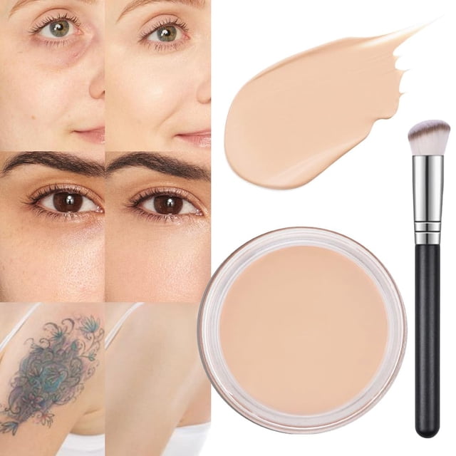 1pcs Full-Coverage Concealer Set — Brightening & Color-Correcting (Specially Designed for Dark Circles), Includes Waterproof Foundation and Face Makeup Brush Set, Under-Eye Flaw Corrector.