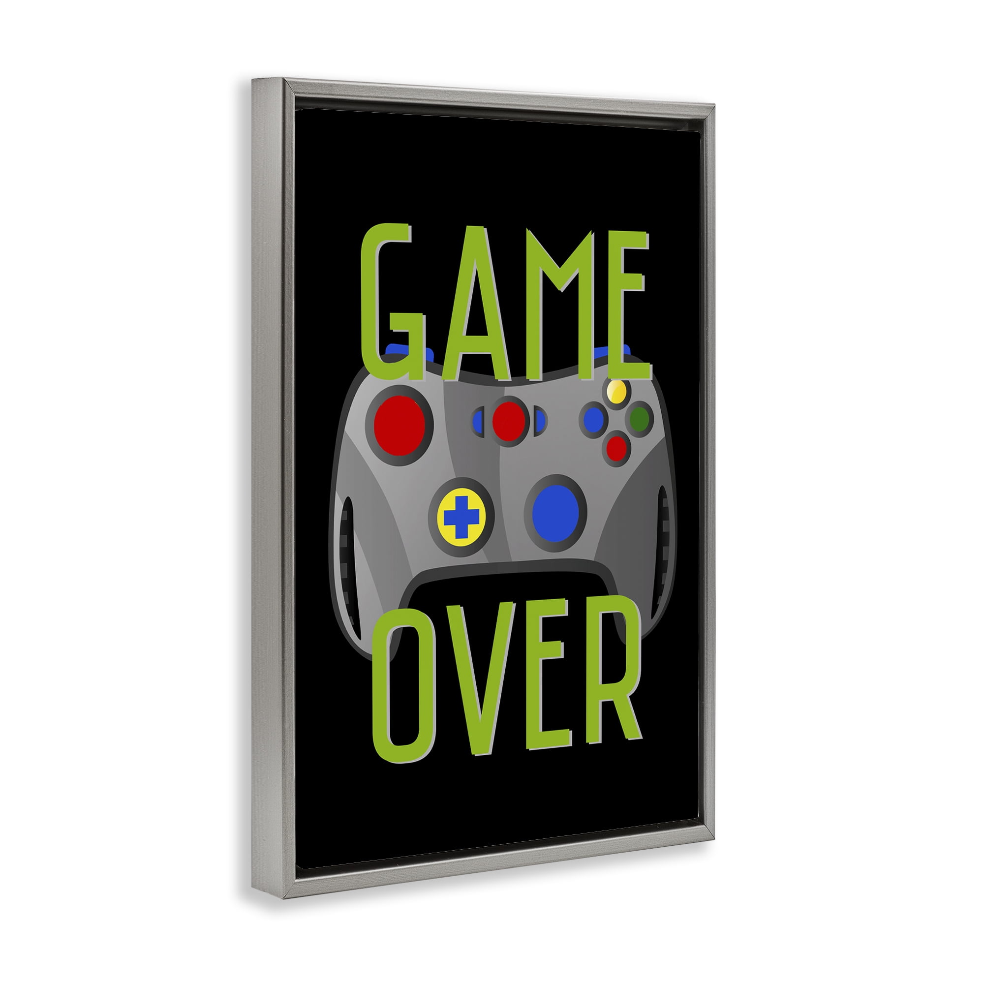 Stupell Industries Game Over with Controller Typography Painting Gray Floater Framed Art Print Wall Art, 21 x 31