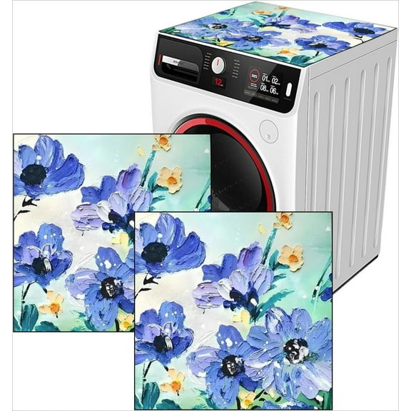 Washer and Dryer Covers for the Top, 19.7" x 23.6" Blue Flowers Dust Cover Pad for Room Decoration, Non-slip Washing Machine Covers Pad for Laundry, Easy to Clean