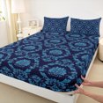 thumbnail image 2 of Manfei Adult Bohemian Damask Queen Sheet Sets, Western Retro Mandala Flower Flat Sheet, Black Blue Hippie Queen Fitted Sheet, Microfiber Bedroom Decor, 4 Pieces, 2 of 6