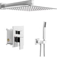 thumbnail image 2 of Rain Shower System Faucet Set Brushed Nickel Finish Stainless Square Rainfall Shower Head with Handheld Solid Brass Valve Included, 2 of 3