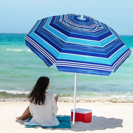 ammsun 6.5ft heavy duty beach umbrella with tilt sun shelter & uv 50+protection & carry bag stripe blue