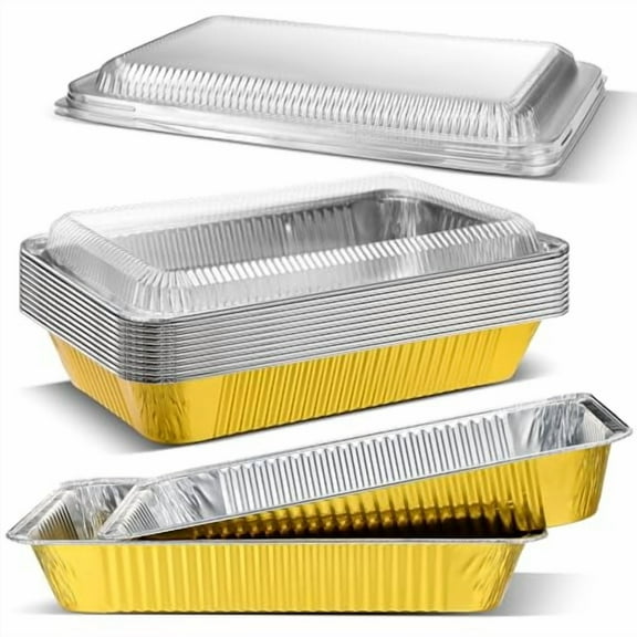 10 Sets Large Aluminum Foil Pans with Lids, 21x13 Inch Heavy Duty Aluminum Pans, Disposable Baking Pan Trays, Sturdy Food Container for Heating Cooking Roasting Storage Freezer and Takeout